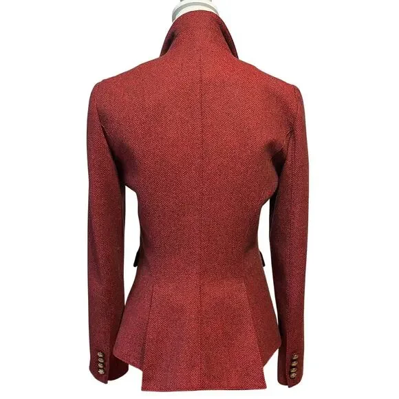 Smythe Duchess Tweed Peaked Lapel Velvet Trim Blazer Jacket Red Burgundy Size 6 - Picture 8 of 9